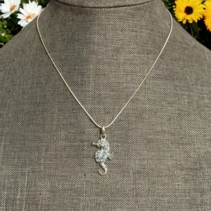 Blue Rhinestone Seahorse Pendant Silver thumbnail 1