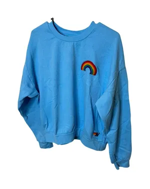 Aviator Nation Womens Blue Rainbow Patch Crewneck‎ Sweatshirt Size S Made in USA thumbnail 1