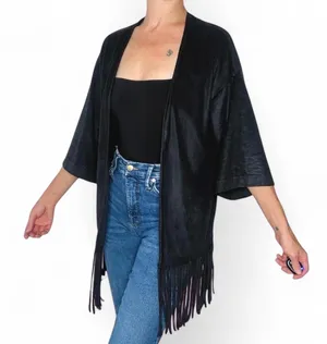 Express Faux Suede Bohemian Festival Fringe Open Cardigan thumbnail 1