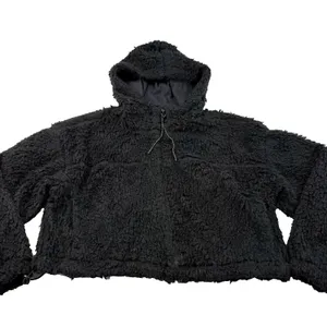 Urban Outfitters BDG Hooded Cropped Teddy Jacket Size Small Black Cozy Basic‎ thumbnail 3