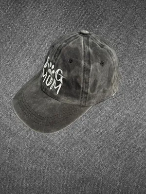 Dog Mom Distressed Black Cotton Baseball Cap thumbnail 6