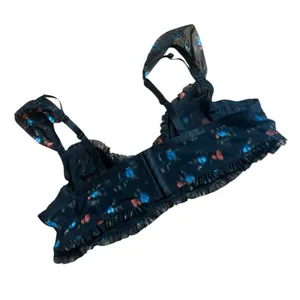 Torrid Curve size 2 2x black floral lace bra ruffle lingerie red blue underwire thumbnail 2