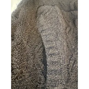 Barefoot Dreams CozyChic Cable Knit Hoodie Sweater Charcoal Gray Womens M flaw thumbnail 5