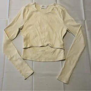 Lovers + Friends Revolve Clea Ribbed Knit Open Front Cropped Cream Sweater S thumbnail 3