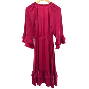 Kobi Halperin Bryant Ruffle Trim Midi Dress Red Boho‎ Satin Tiered Size Small thumbnail 7