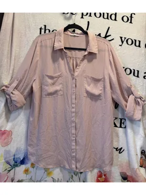 Maurices Button-Down Blouse Adjustable Long Sleeves Pink Plus Size XXL thumbnail 3