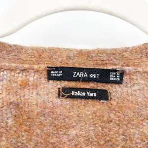 Zara‎ Knit Womens Neutral Wool Mohair Blend Knit Cardigan Sweater Size M Brown thumbnail 2