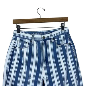 American Eagle Mom Jean Striped Denim Pants Blue White High Rise Tapered Size 2 thumbnail 3