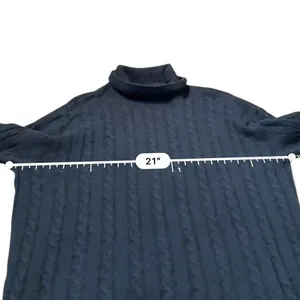 ATM Cable Knit Turtleneck Sweater Women's Small Navy Blue Pullover Cozy FLAWED‎ thumbnail 7