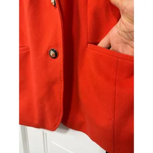 Talbots Red Orange Textured knit Blazer Gold Black Crest Buttons Size 14 Preppy thumbnail 12
