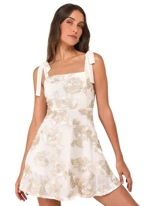 Lulus Truly Inspiring Floral Appliqué Mini Homecoming Dress Women Ivory Coquette thumbnail 1