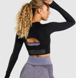 Gymshark Flex Sports Long Sleeve Crop Top Black thumbnail 5