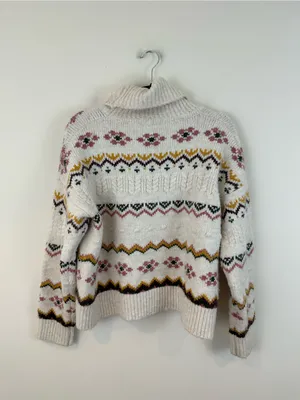 Evereve Lyra Fair Isle Cream Multicolor Turtleneck Sweater Size Medium thumbnail 6