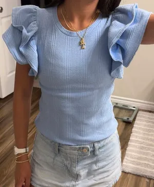 Zara Blue Ruffle Top thumbnail 1
