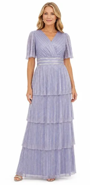 R&M Richards - Tiered Metallic Pleated Rhinestone Waist Gown thumbnail 1