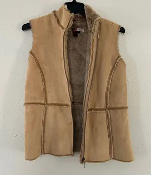 Live A Little Faux Suede Faux Fur Tan Vest Bohemian Casual Western 70s Retro XL thumbnail 1
