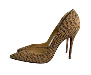Christian Louboutin Iriza Tan Brown Python Embossed Pointed Toe D Size 7 Women's thumbnail 1