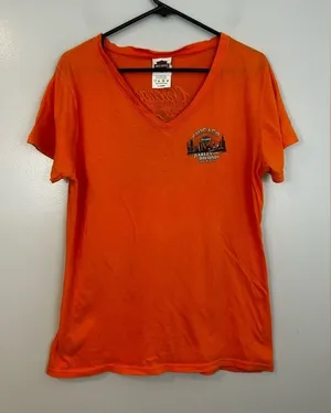 Vintage Harley Davidson Orange Chicago Gangster Biker V-neck T-shirt Size XL thumbnail 1