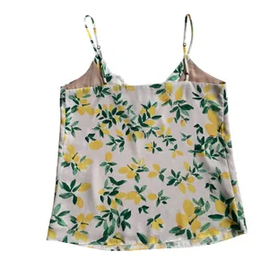 Socialite Womens Small‎ Lemon Print Lace Trim Cami Top Adjustable Straps Yellow thumbnail 4