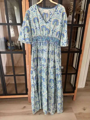 Sohana block print maxi dress cotton Zoey floral smocked tiered ruffle boho thumbnail 2