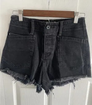 We The Free Curvy High Rise Denim Shorts Size 25 Black‎ Frayed Raw Hem Cotton thumbnail 1