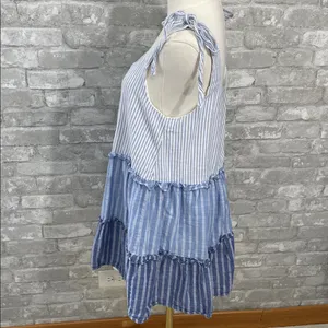 Altar'd State Blue and White Striped Tiered Mini Dress thumbnail 2