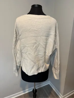 Zara Cream Ribbed Crewneck Oversized Knit Pullover Sweater in Size Medium thumbnail 4