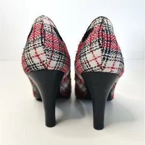 Steve Madden NINNA Plaid Peep Toe Heels Size 9 M Red Tweed Bow‎ Twee Y2K Pin-Up thumbnail 5