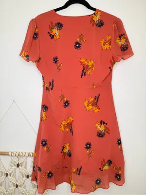 Madewell Dress Posy Cactus Flower Coral Orange Pink floral print wrap ruffle thumbnail 4