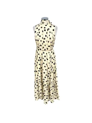 Urban Daizy Maeve Retro Polka Dot Sleeveless Maxi Dress Cream Black Large NWT thumbnail 2