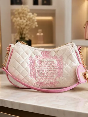 Juicy Couture Tale Quilted Velour Shoulder Bag Cream Pink NWT thumbnail 2