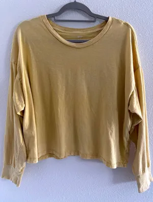 Aerie Shirt Womens Large Yellow‎ Distressed Oversized Boho Soft Lounge Sporty thumbnail 1