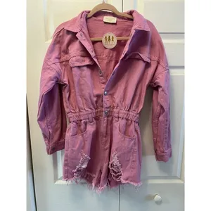 PINK - Victoria's Secret Denim Romper‎ Long Sleeve From Boutique In Ladies Women’s Size Small In Pink thumbnail 4