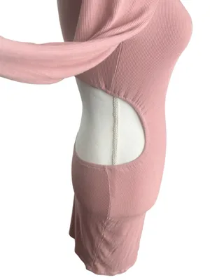 Long Sleeve Ribbed Pink Bodycon Dress thumbnail 3