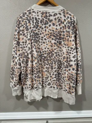 Aerie Leopard Print Cozy Sweatshirt in Cream, Taupe & Gray thumbnail 3