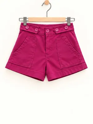Maeve Anthropologie Fuchsia High Waist Utility Button Detail Patch Pocket Shorts thumbnail 4
