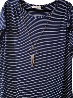 NWOT Plus Size Navy Blue Striped Maxi Dress Detachable Necklace 3X thumbnail 2