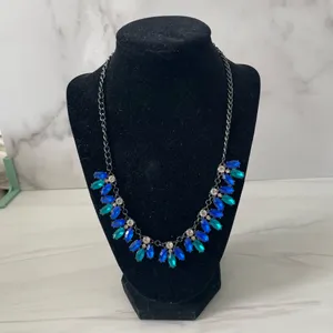 Green and Blue Floral Rhinestone Drop Necklace- Unbranded thumbnail 1