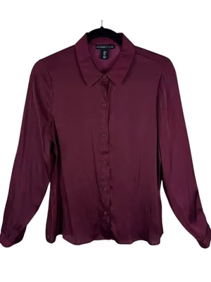 Sincerely Jules Burgundy Satin Button Up‎ Blouse Large thumbnail 1