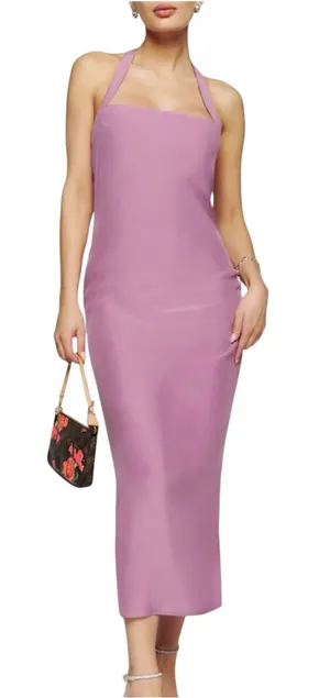 NWT Reformation Alli Halter Silk Midi Maxi Dress 8 in Sugar Plum thumbnail 1