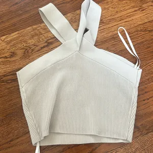Aritzia babton halter knit crop cross cross tank beige medium thumbnail 2