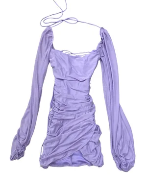Lucy in the Sky Power Mesh Long Sleeve Dress in Purple thumbnail 4