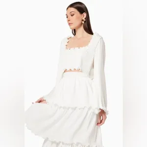 Elliatt Romanesque Tiered Midi Skirt in Ivory Size Small NWT thumbnail 6