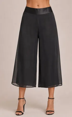 Cache Black Wide Leg Lined Self Belt Crop Pant Gaucho New $128 NWT Flat Front thumbnail 1