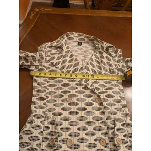 GAP Trench Coat, Geo Print, Ivory, Black & Tan, Sz: XS No Belt thumbnail 16