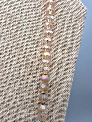 Handmade Bohemian Style Beaded Necklace Colorful Stone & Brown Leather Tassel Pendant 32" thumbnail 5