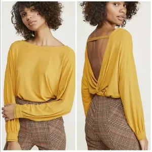 Free People Shimmy Shake Open Back Top Golden Yellow Size Medium thumbnail 2