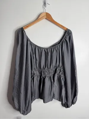 52Seven Gray‎ Smocked Peplum Top Balloon Sleeve XXL Cottagecore Romantic Boho thumbnail 3