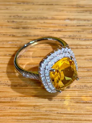 Brand New Silver Tone Fancy Giant Elongated Cushion Imitation Citrine Halo Style Engagement Ring In 7 thumbnail 1