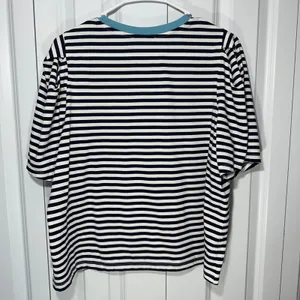 Free Assembly Top Womens XL Navy White Striped Puff Sleeve Ringer Tee Cotton thumbnail 5